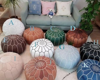 Moroccan POUF **50% OFF** with White Stitching Leather Pouf Ottoman Pouf Morrocan Leather Pouf Moroccan Pouffe