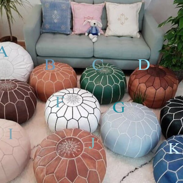 Moroccan POUF **50% OFF** with White Stitching Leather Pouf Ottoman Pouf Morrocan Leather Pouf Moroccan Pouffe