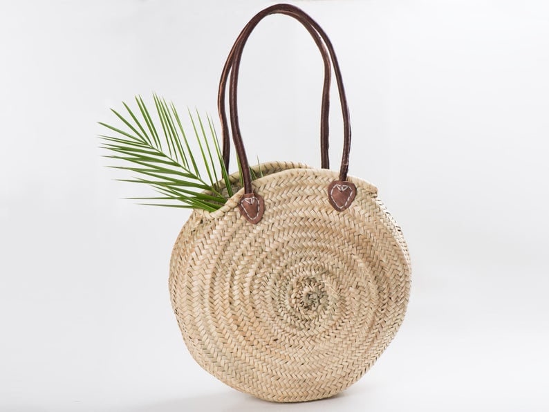 50% off STRAW BAG Handmade With Leather French Market Basket - Etsy