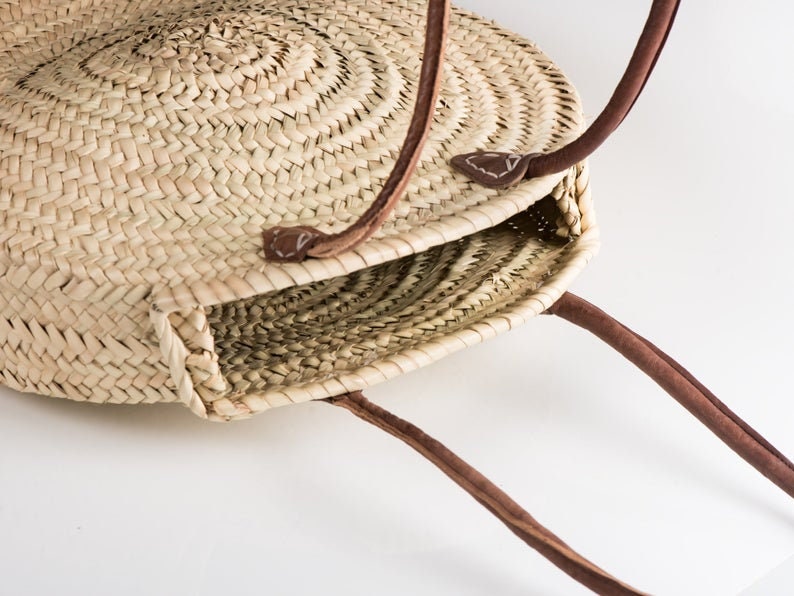 50% off STRAW BAG Handmade With Leather French Market Basket - Etsy