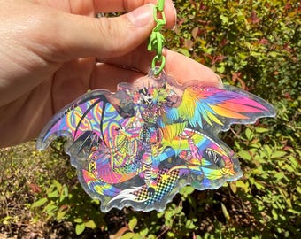 Acryl harige Anthro Rainbow Sparkledog-sleutelhanger