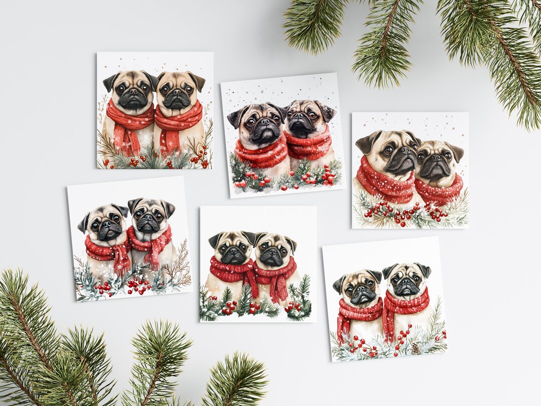 Set of 6 Pug Christmas Cards - Etsy