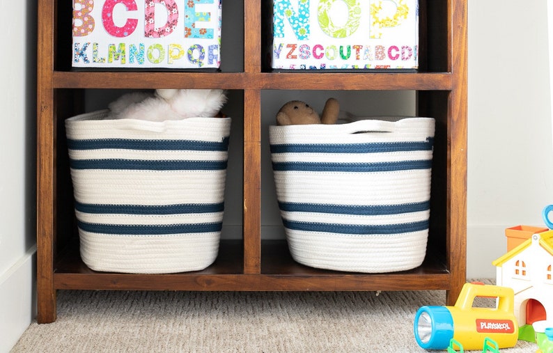 Cubby Storage Baskets Navy White Set of 2 Cotton Rope Etsy
