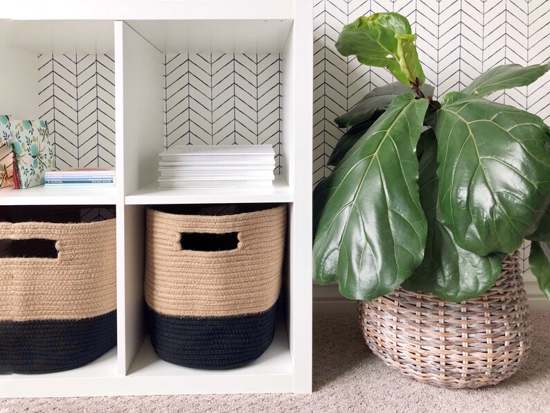 Cubby Storage Baskets Jute Black Set of 2 Cotton Rope Etsy Australia