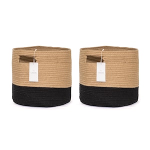 Cubby Storage Baskets Jute Black Set of 2 Cotton Rope Baskets Fabric Storage Bins Storage Cube Toy Cubby Storage Organizer Basket image 3