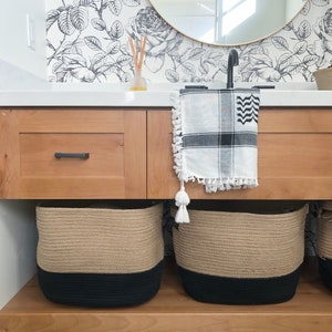 Cubby Storage Baskets Jute Black Set of 2 Cotton Rope Baskets Fabric Storage Bins Storage Cube Toy Cubby Storage Organizer Basket image 4