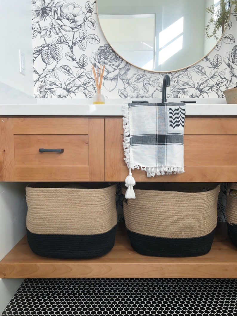 Cubby Storage Baskets Jute Black Set of 2 Cotton Rope Baskets Fabric Storage Bins Storage Cube Toy Cubby Storage Organizer Basket image 4