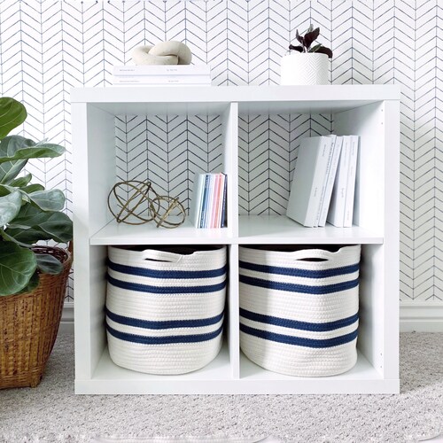 Cubby Storage Baskets Jute White Set of 2 Cotton Rope Etsy