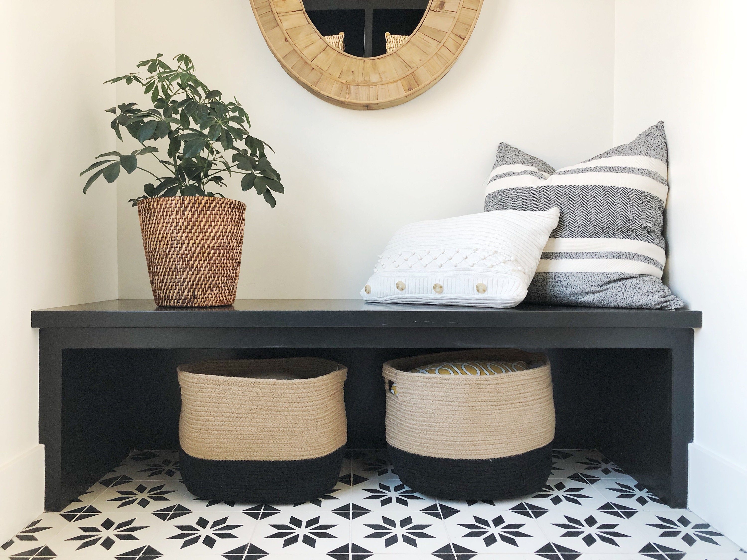 Cubby Storage Baskets Jute Black Set of 2 Cotton Rope Etsy