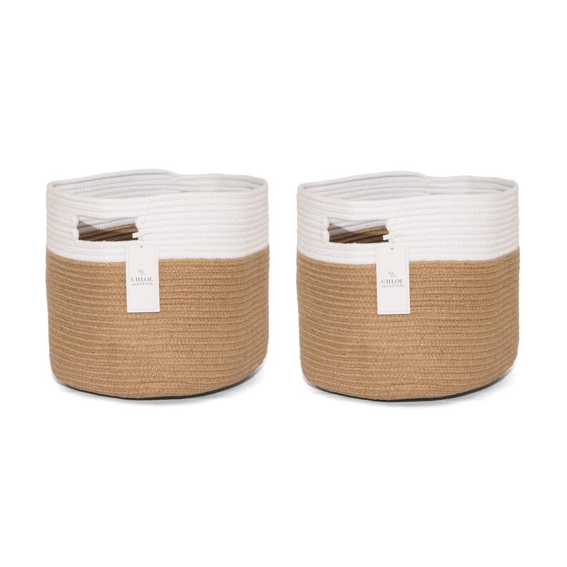 Cubby Storage Baskets Jute White Set of 2 Cotton Rope Etsy