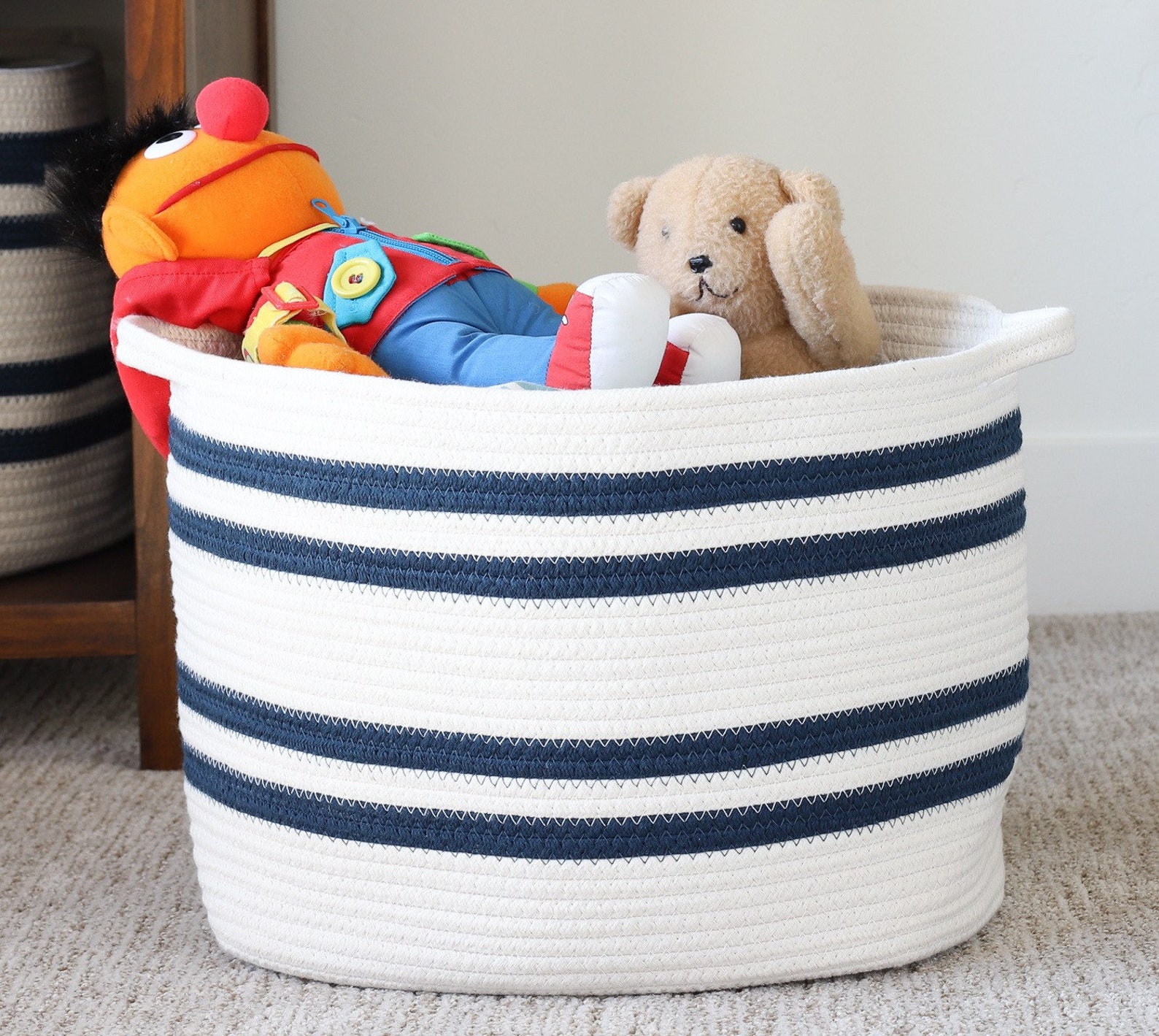 Cubby Storage Baskets Navy White Set of 2 Cotton Rope Etsy