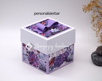 Explosionsbox Muttertag/Geburtstag | Geldgeschenk | Zierschachtel | Motiv: Blüten floral | pastell lila flieder weiß | Art. Nr. 06020403