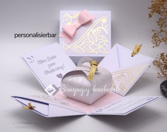 Explosionsbox Muttertag/Geburtstag | Geldgeschenk | Zierschachtel | Motiv: Ornamente | weiß rosa | Art. Nr. 06021001