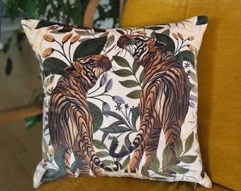 Luxury Velvet Cushion- Tigers II Cream