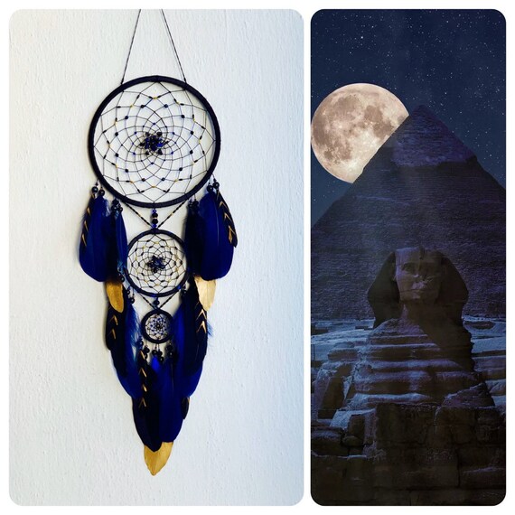 Personal gift boy and father thanksgiving, black dreamcatcher with blue color added, bedroom wall decor, Christmas and New Year family gift