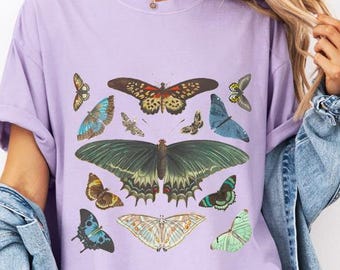 Vintage Butterfly T-Shirt Cottagecore Insect Moth Graphic Tee Nature Lover Botanical Aesthetic Plant Mom Shirt