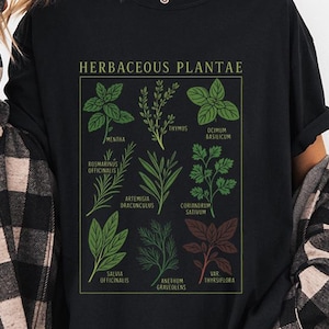 Camiseta botânica vintage, camiseta com gráfico de plantas herbáceas, camiseta com ilustração da natureza