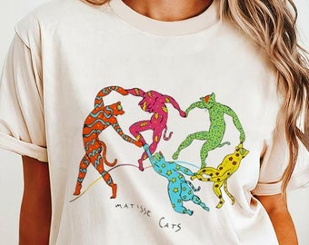 Retro kattkonst-T-shirt, Matisse-inspirerad T-shirt, konstnärsgrafik-T-shirt, present till konstälskare