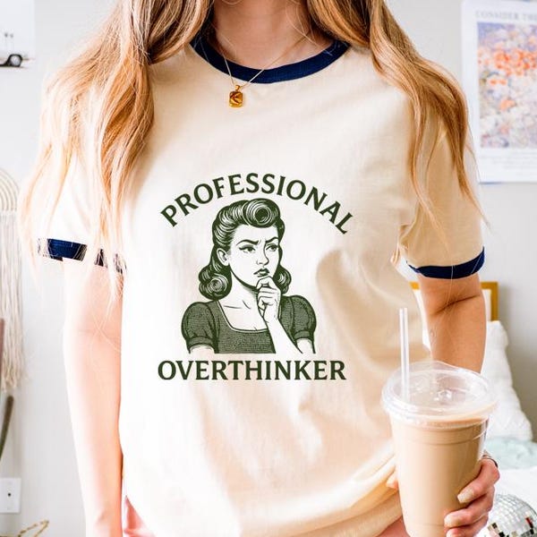 Professional Overthinker Ringer T-Shirt, Retro Graphic Tee, Funny Anxiety Shirt