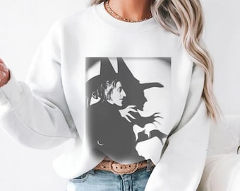 Halloween-sweater griezelige heks, retro-gotische trui, vintage heks ronde hals, gezellige herfsttop
