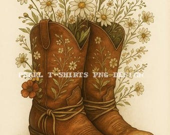 Floral Cowgirl Boots PNG: Vintage Western Clipart (Digital Download)