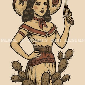 Retro Cowgirl PNG: Vintage Western Clipart (Digital Download for Sublimation & Crafts)