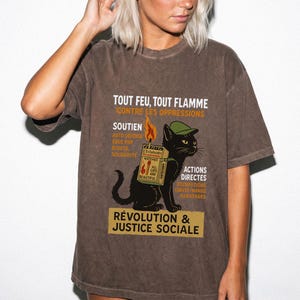 Revolutionary Cat T-Shirt , French Protest Art Tee ,Black Cat Socialist Graphic Shirt image 12