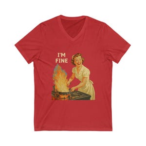 I am Fine V Neck T-Shirt, Funny Sad Girl Aesthetic Tee, Soft Grunge Graphic Shirt, Retro Sarcastic Quote Shirt, Mental Health Humor Gift image 9