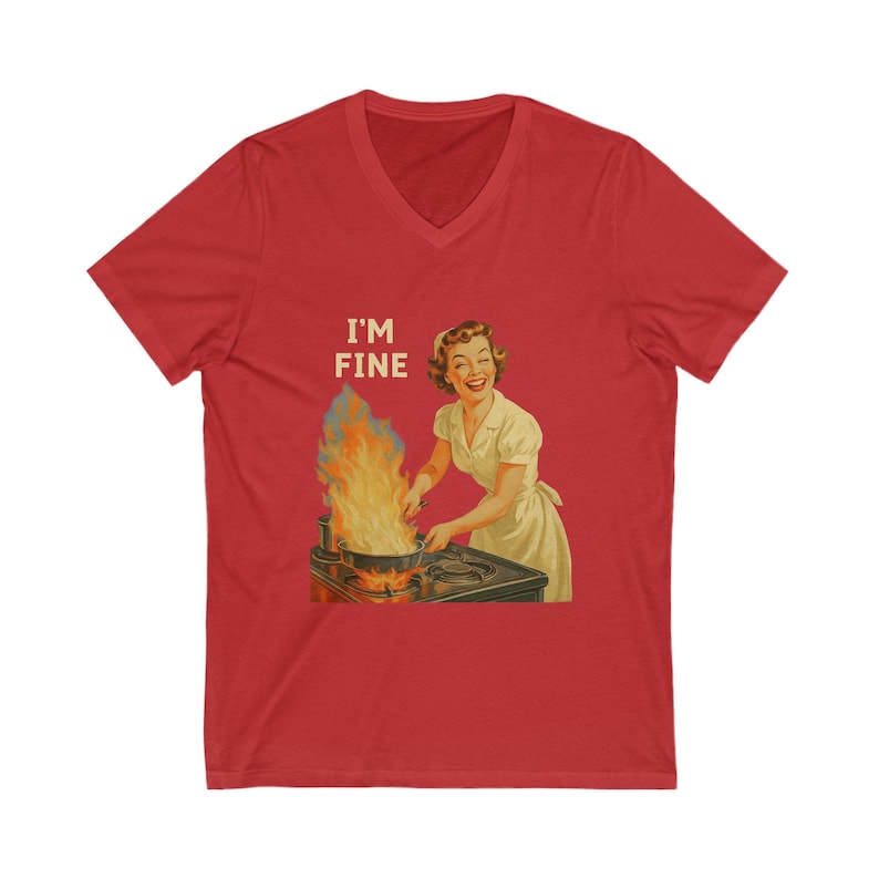 I am Fine V Neck T-Shirt, Funny Sad Girl Aesthetic Tee, Soft Grunge Graphic Shirt, Retro Sarcastic Quote Shirt, Mental Health Humor Gift image 9
