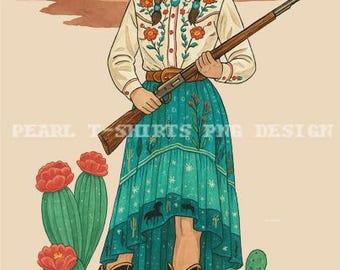 Vintage cowgirl-png: retro-westerse clipart voor sublimatie (digitale download)