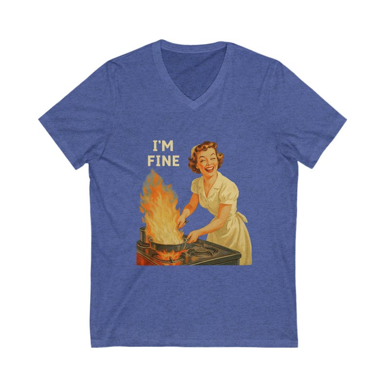 I am Fine V Neck T-Shirt, Funny Sad Girl Aesthetic Tee, Soft Grunge Graphic Shirt, Retro Sarcastic Quote Shirt, Mental Health Humor Gift image 1