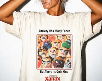 Xanax Anxiety Faces Comfort Colors T-Shirt  , Retro Heavyweight Tee, Vintage Washed Graphic Shirt