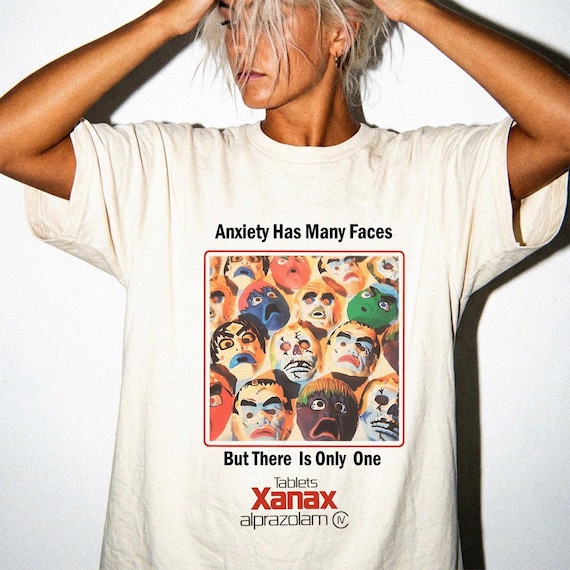 Xanax Anxiety Faces Comfort Colors T-Shirt  , Retro Heavyweight Tee, Vintage Washed Graphic Shirt