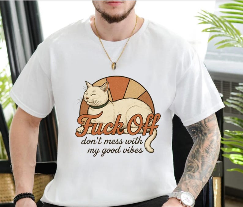Vintage katt T-shirt, rolig sarkastisk grafisk t-shirt, bra vibbar unisex komfortfärger skjorta bild 10