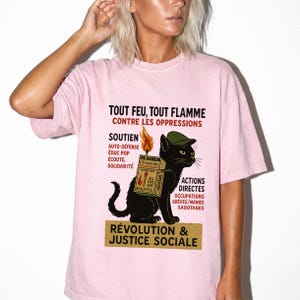 Revolutionary Cat T-Shirt , French Protest Art Tee ,Black Cat Socialist Graphic Shirt image 10
