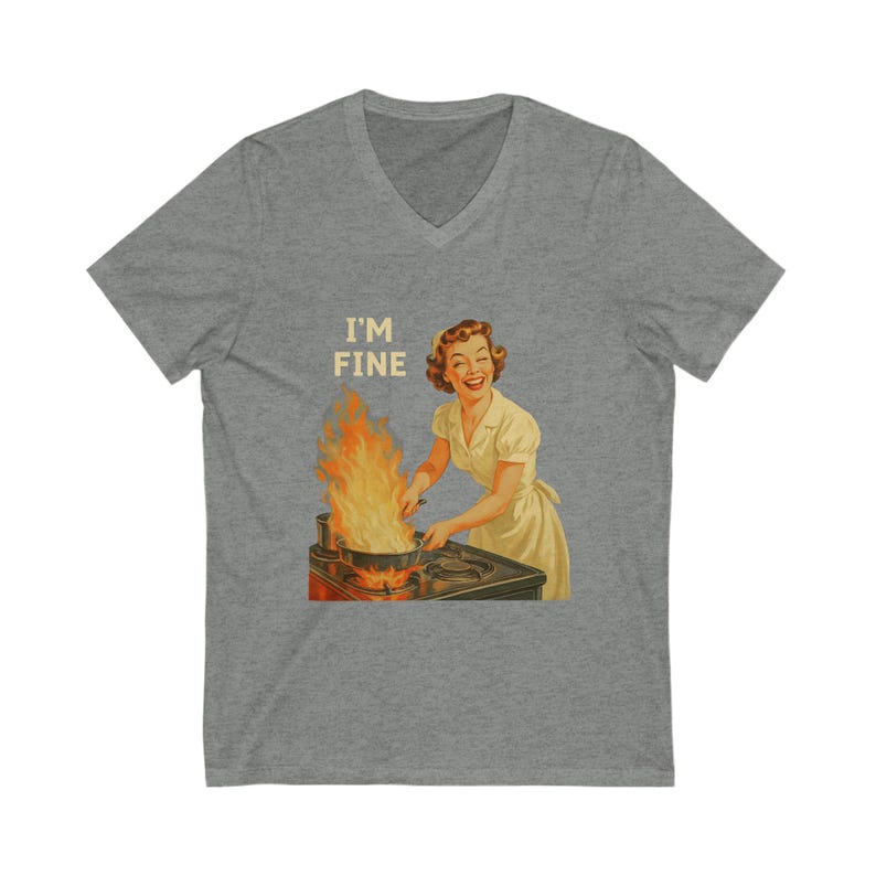 I am Fine V Neck T-Shirt, Funny Sad Girl Aesthetic Tee, Soft Grunge Graphic Shirt, Retro Sarcastic Quote Shirt, Mental Health Humor Gift image 2