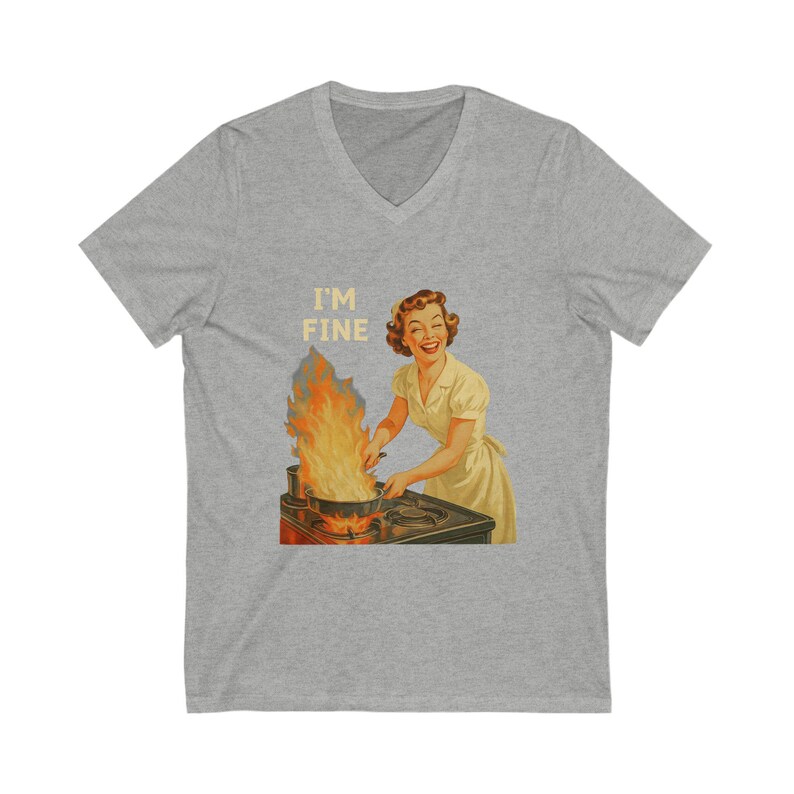 I am Fine V Neck T-Shirt, Funny Sad Girl Aesthetic Tee, Soft Grunge Graphic Shirt, Retro Sarcastic Quote Shirt, Mental Health Humor Gift image 4