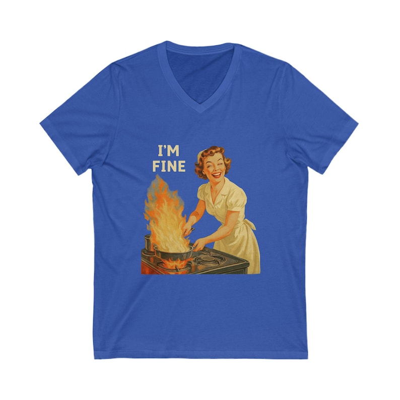 I am Fine V Neck T-Shirt, Funny Sad Girl Aesthetic Tee, Soft Grunge Graphic Shirt, Retro Sarcastic Quote Shirt, Mental Health Humor Gift image 5