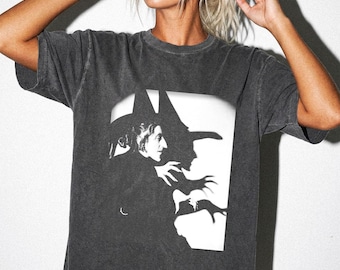 Vintage Witch Silhouette Shirt, Gothic Halloween Tee, Dark Academia Style
