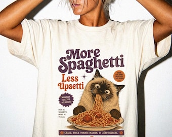 More Spaghetti Less Upsetti Shirt, Funny Cat T Shirt, Pasta Lover Tee, Retro Italian Food Graphic Tee