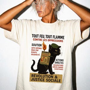 Revolutionary Cat T-Shirt , French Protest Art Tee ,Black Cat Socialist Graphic Shirt image 9