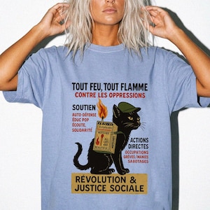 Revolutionary Cat T-Shirt , French Protest Art Tee ,Black Cat Socialist Graphic Shirt image 8