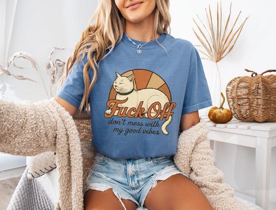 Vintage Cat T Shirt ,Funny Sarcastic Graphic Tee, Good Vibes Unisex Comfort Colors Shirt