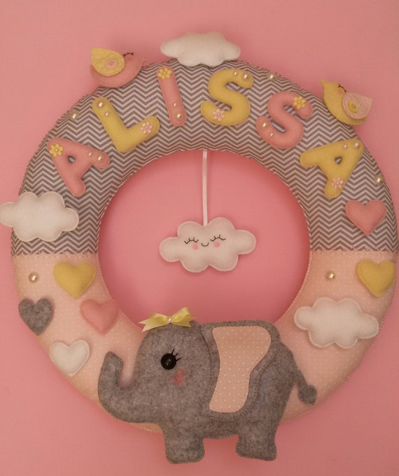 Personalized Pink Elephant Door Hanger