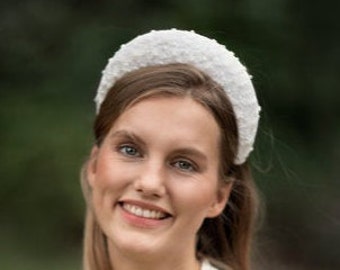 Lace padded headband, floral lace headpiece, bridal padded headband