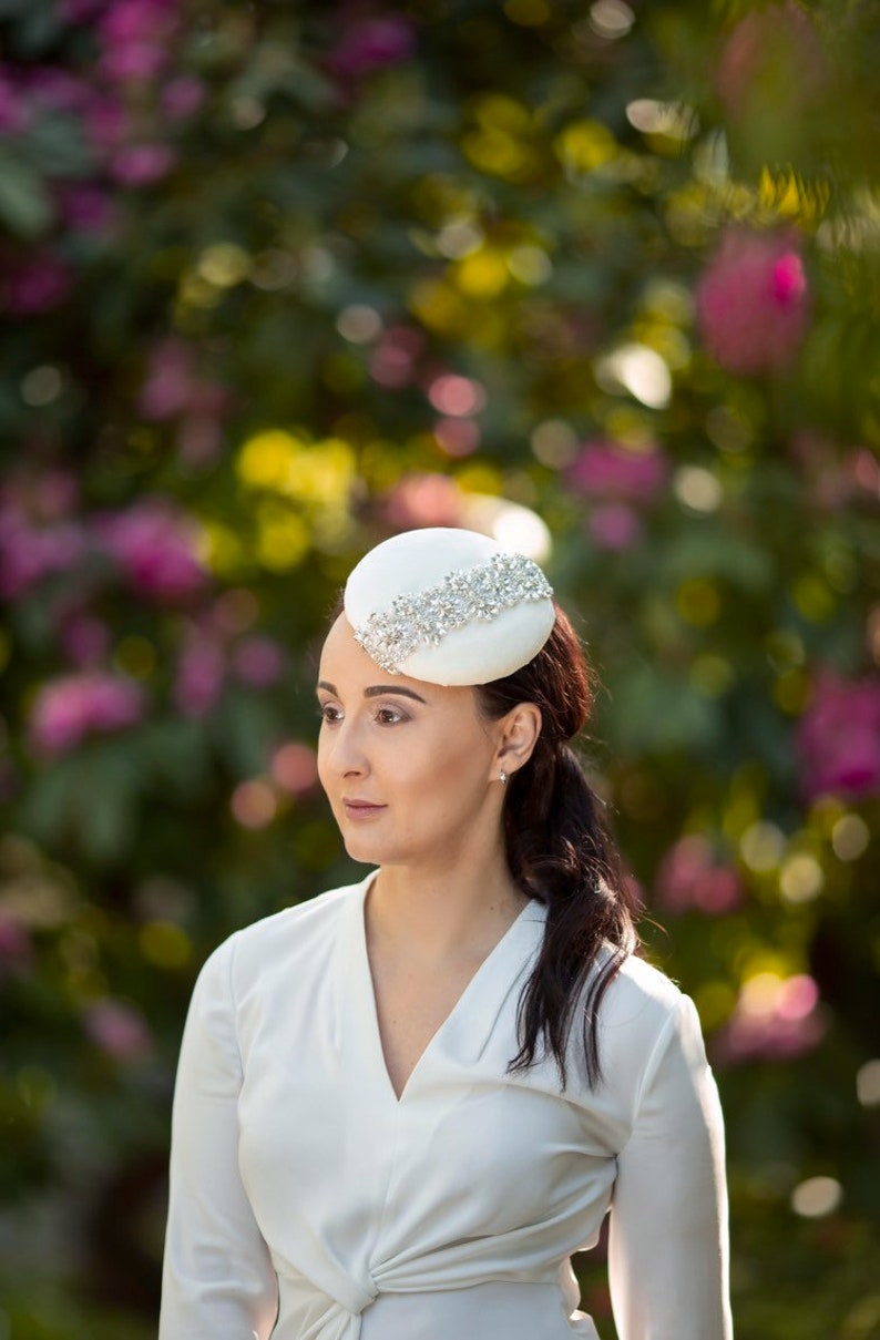 White silk velvet pillbox