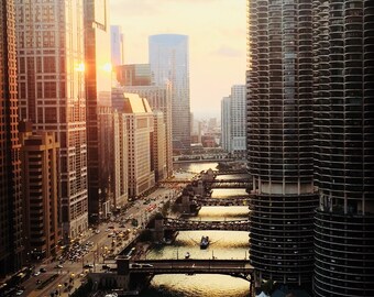 Vistas al río Chicago al atardecer