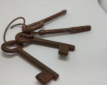 Set mit 4 antiken Eisen-Skelettschlüsseln | Rustikales Vintage Gothic Dekor Bastelbedarf