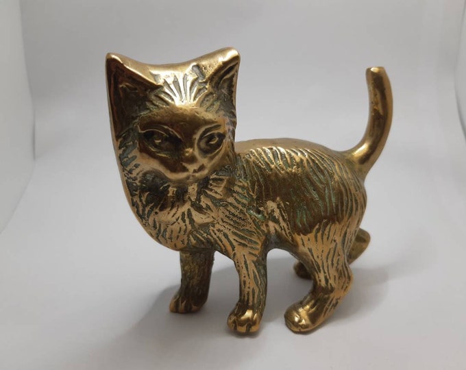 Vintage Brass Cat Statue,solid Brass Sculpture Etsy