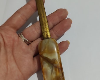 Vintage Onyx Handle Letter Opener, Gold Tone Metal Paper Knife Desk Accessory